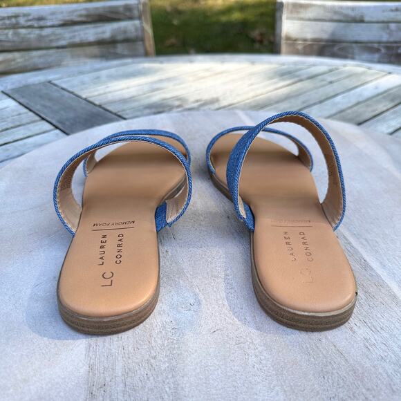 Lauren Conrad Womens Sunstone Slip On Sandals Blue Denim Brown Size 8 New - Picture 10 of 13